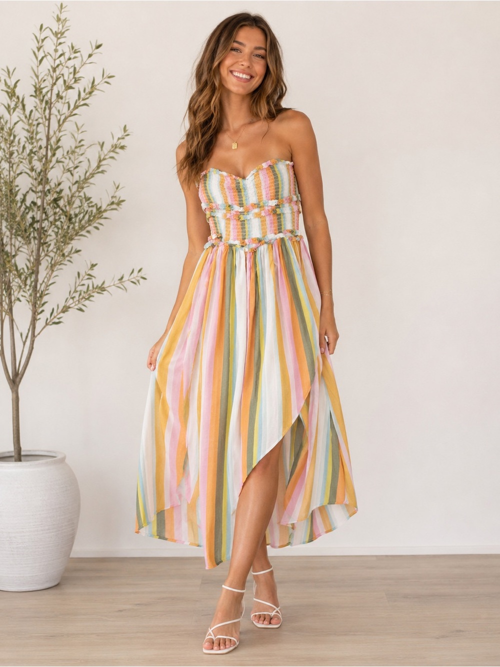 O'Neill Pastel Stripe Strapless High-Low Dress